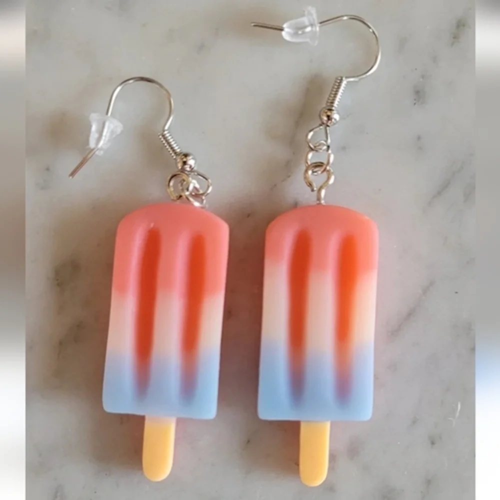 Red, White, Blue Popsicle Summer Womens Dangle‎ Earrings